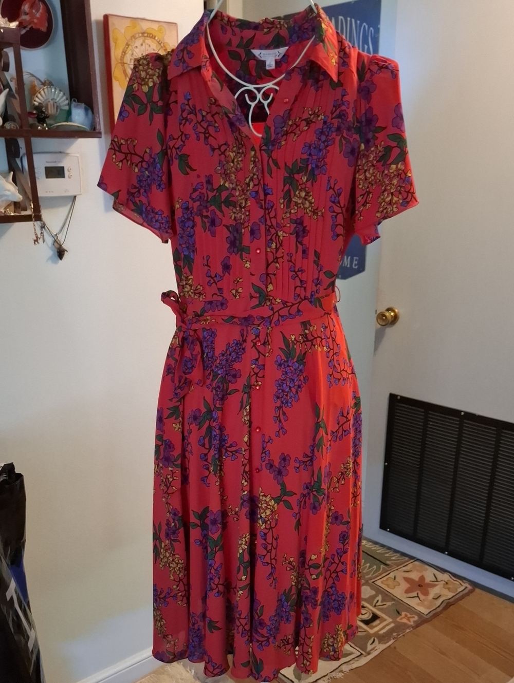 Nanette Lepore Floral Midi Button Down Dress With Collar, Sz 4